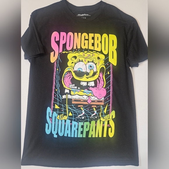 Nickelodeon Other - SpongeBob T-shirt Mens Medium Black Trippy Zombie Neon Graphic Halloween Tee NEW